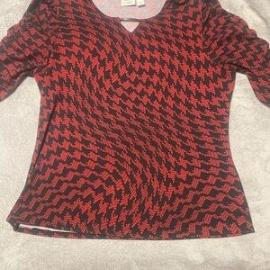CATO women's size large scrunched sleeve top black and red 3/4 sleeve